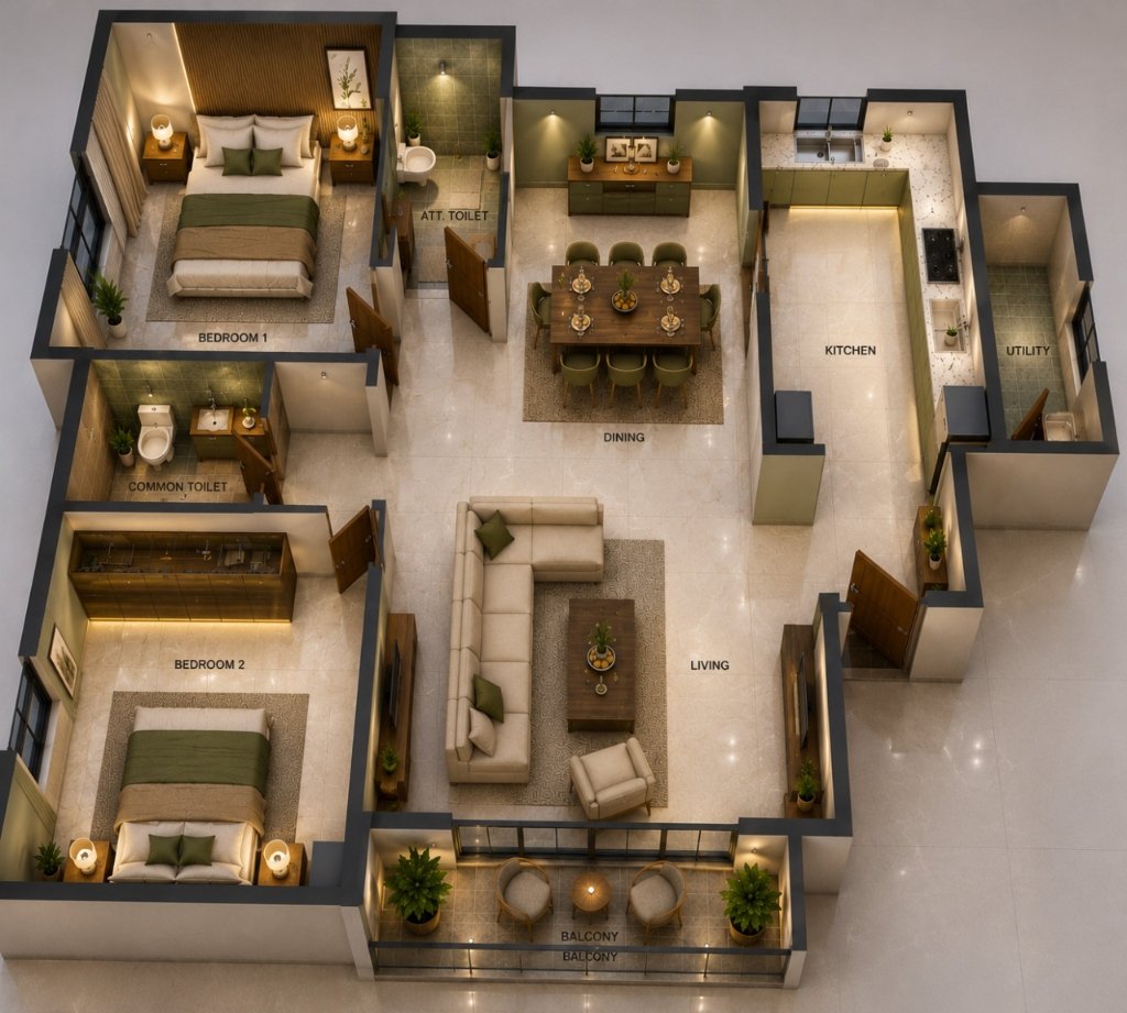 Premium 2 BHK Metamorphosis Luxury Interior Layout